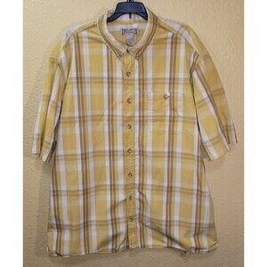 Duluth Trading Shirt Men 2XL Yellow / Brown Plaid  Button Up Outdoor Work Casual